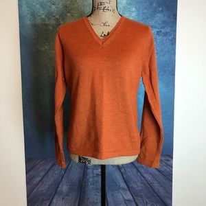 Alessandra Merino Wool Orange V neck Sweater L